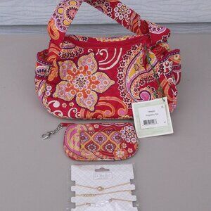 Vera Bradley Raspberry Fizz Wristlet & Zip ID + D’Bello Gold Bracelet Set – NWT